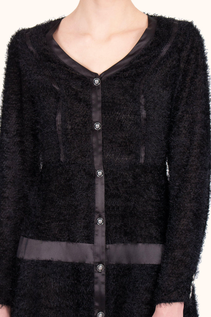Fashion Rotterdam House of Afangaro Couture Dress Handmade Button Fuzzy Maxi Dress Black